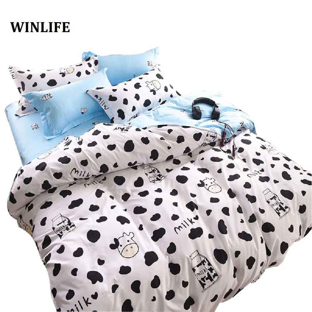 

WINLIFE Black and White Bedding Cartoon Milk Cow Bedding Set