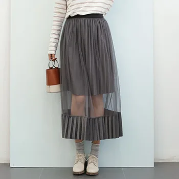

2020 Casual Loose Mesh Skirt Summer Women's Skirts Casual Kawaii Sweet Girl Female Korean Girl Ins Chic Buttom For Women