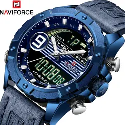 NAVIFORCE новые часы для мужчин модные спортивные неделя ДАТА кожа кварцевые наручные часы мужской двойной дисплей часы Relogio Masculino