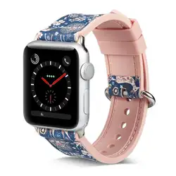 Наручных часов Apple Watch 38/40 мм/42 44 мм, мягкой ткани с цветочным узором из силикона и кожи наручных часов iWatch, ремешок замена часы ремешок для