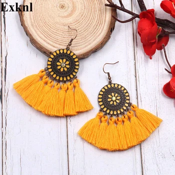 

Exknl Fringed Long Drop Tassel Earrings Fashion Vintage Dangle Flower Bohemian Earrings for Women Ethnic Party Earrings Jewelry