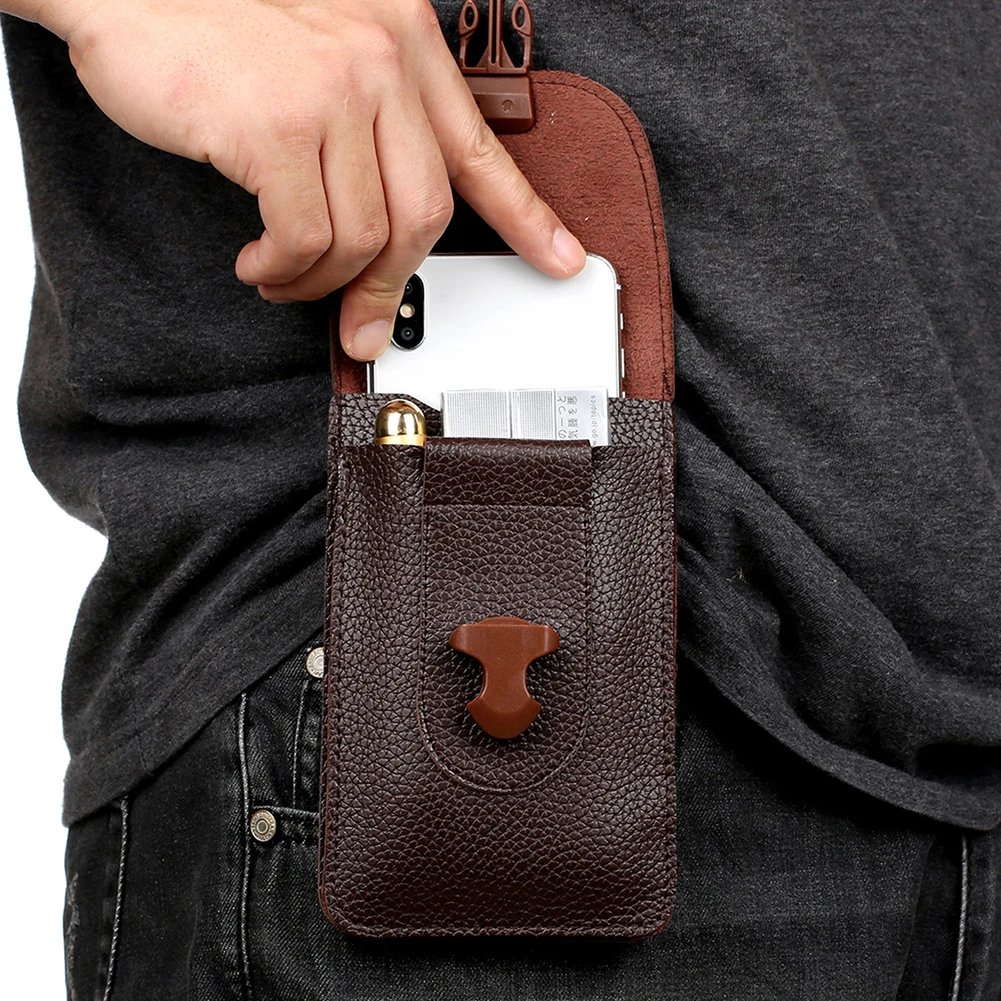 

6.5 inch Men Leather Waist Bag Small Card Holder Packs Belt Phone Wallet Buckle PU Black Brown Casual Durable Fanny Purse Bags