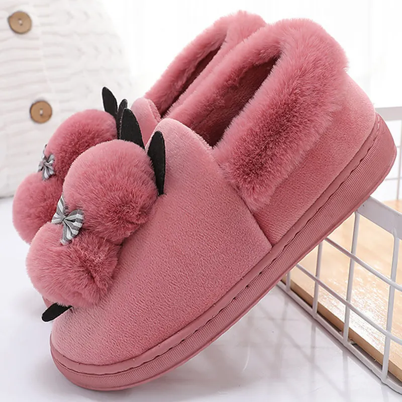 Домашние зимние тапочки; женская теплая Милая обувь для домашних животных; Новинка года; замшевые бархатные домашние тапочки с мехом для девочек - Цвет: Plush red