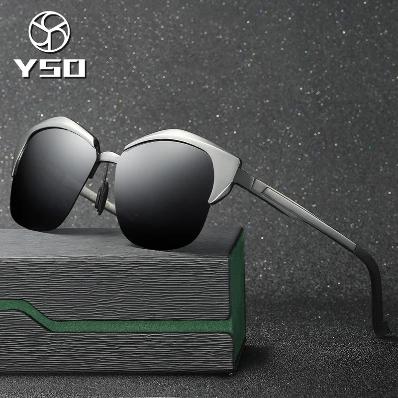 

YSO Sunglasses Men Women Polarized UV400 Aluminium Magnesium Frame HD Sun Glasses Driving Glasses Semi Rimless Accessories 8601