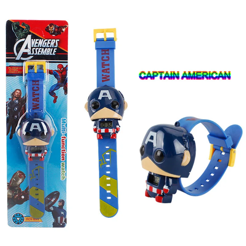 The Avengers Super Hero Action Figures Watch Captain American Hulk IronMan SpiderMan Figure Projection Time Cartoon Kids Toy