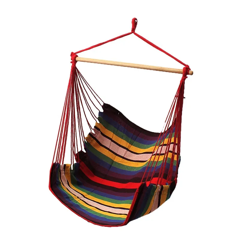 SGODDE Garden Patio Porch Hanging Cotton Rope Swing Chair Seat Hammock Swinging Wood Outdoor Indoor Swing