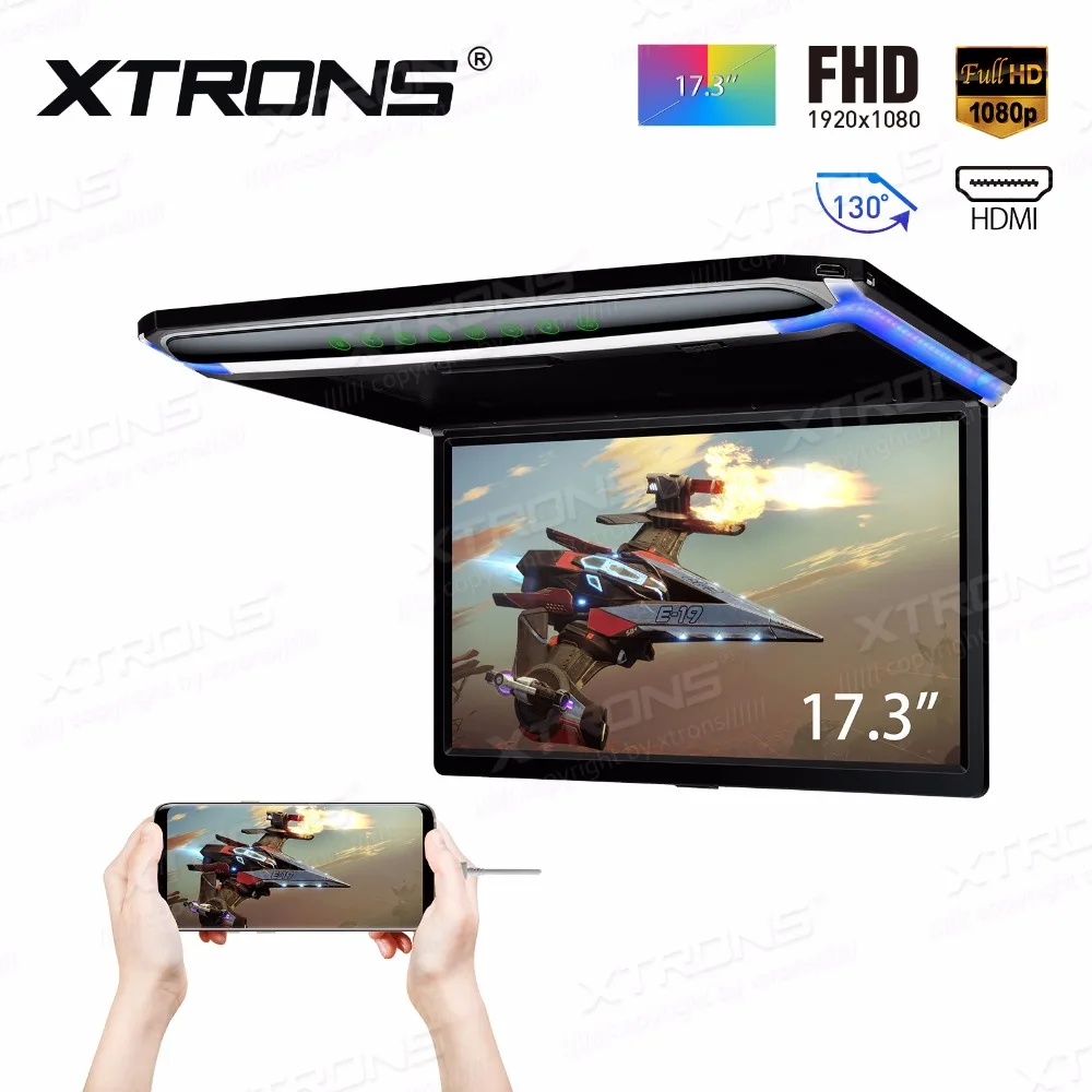 

XTRONS 17.3" Monitor 1080P Video HD Digital TFT Screen Wide Screen Ultra-thin Mounted Car Roof Player HDMI IR FM USB SD NO DVD