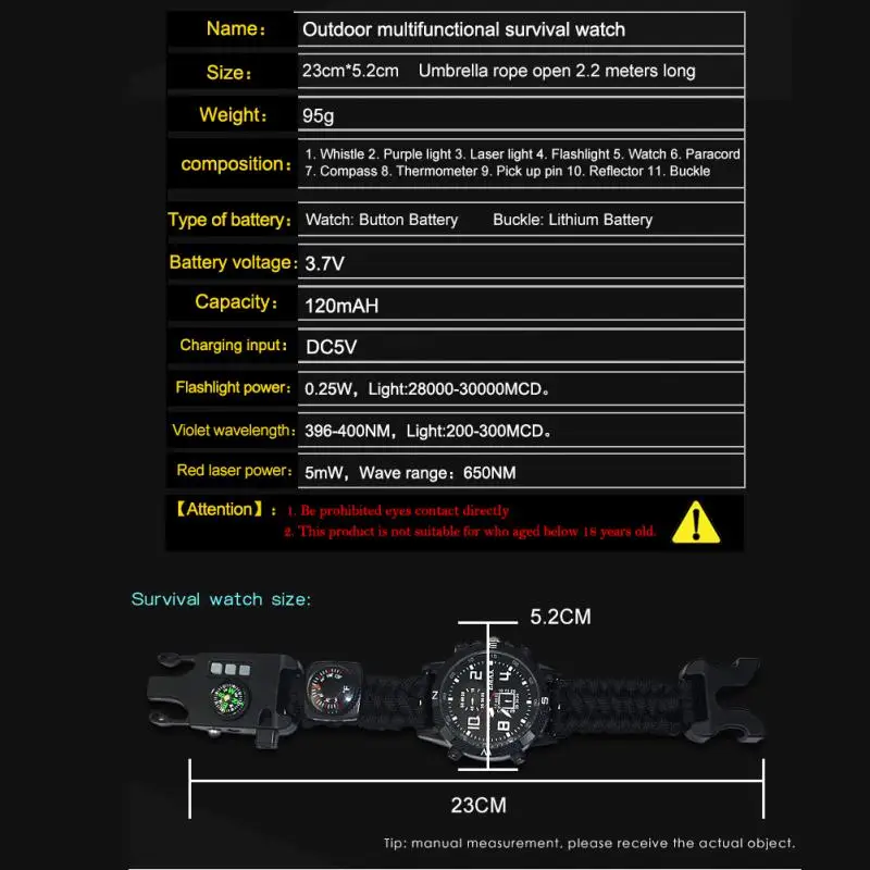 Открытый EDC Кемпинг многофункциональные часы выживания компасы термометр спасательная веревка Паракорд Браслет Оборудование Инструменты Наборы