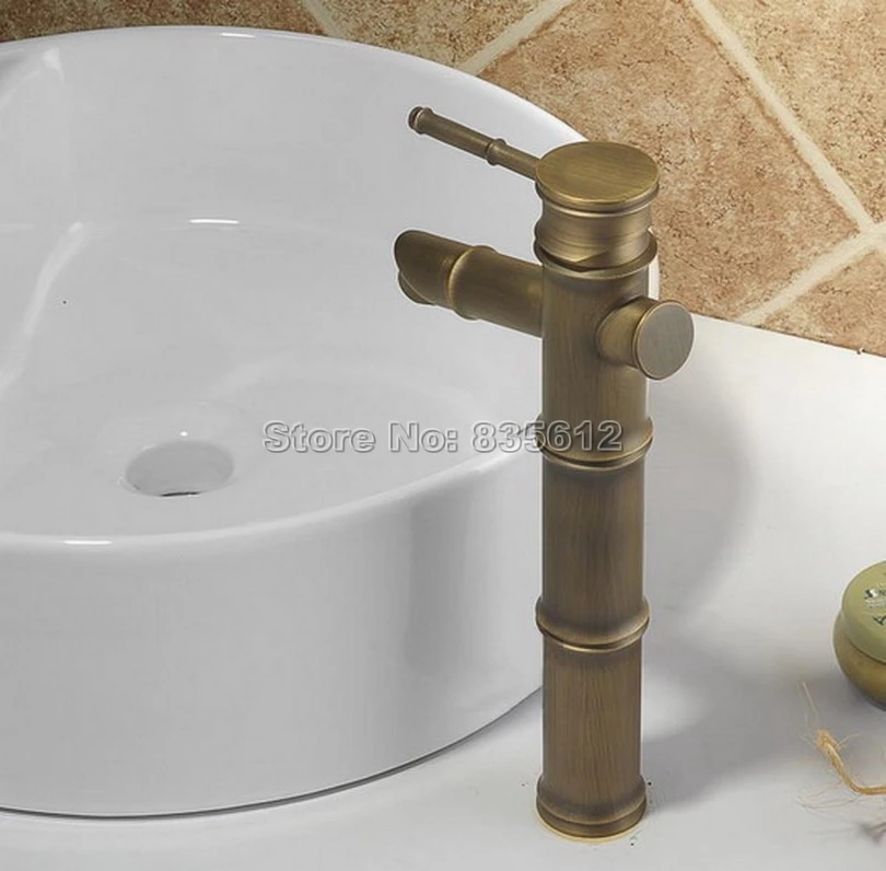 

Bathroom Basin Sink Antique Brass Bamboo Shape Faucet / Single Handle Single Hole Deck Mounted Vessel Sink Mixer Taps Wnf010