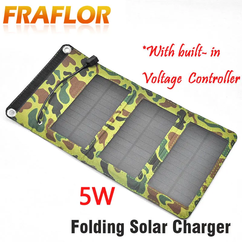 

5W Camping Travel Portable Solar Charger Solar Panel Cellphone Mobile Solar Panel Charging Kits With Built-in Voltage Controller