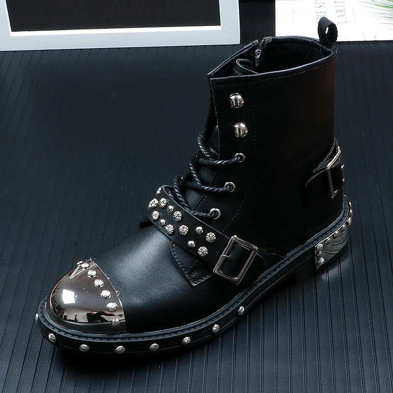 Мужские зимние ботинки Martin черные с заклепками в стиле панк на молнии Zapatos De Hombre