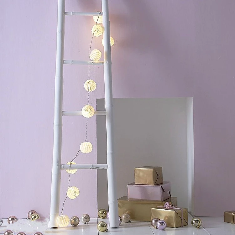 Fairy Lights White Pleated Paper Ball Lights Decorations Paper Lanterns String Lights Geometry