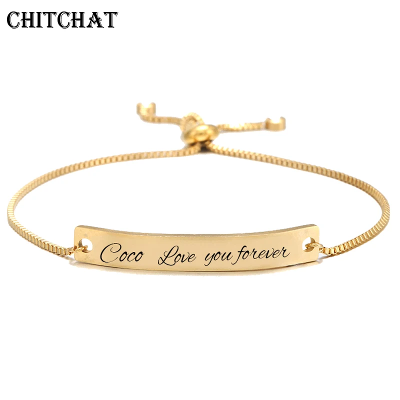 Custom Bar Bracelet Engraved Name Date Letter Charm Bracelets Stainless Steel Bangles Personalized Custom Woman Jewelry 2023 new personalized customized letter name bracelet custom charm bangles women men gold stainless steel chrismas jewelry gift