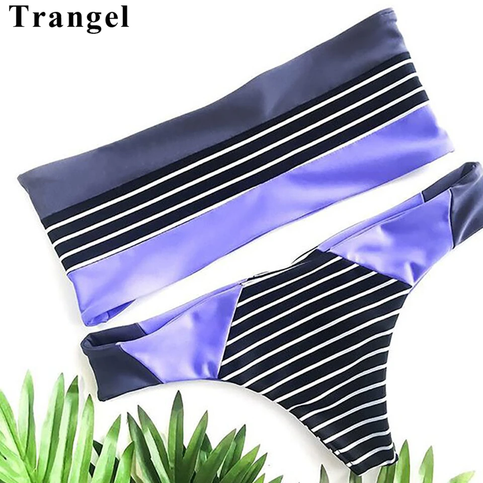 

Trangel Bandeau bikinis women swimwear 2019 push up bathing suit striped swimsuit female thong bottom biquini beach bikini set