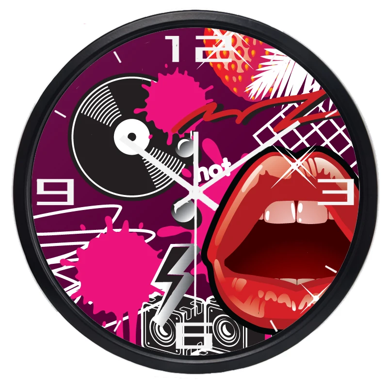 VinylRecordsRedLipWallClockMusicElement.jpg
