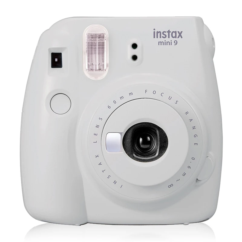 Fujifilm Instax Mini 9 мгновенная фото пленка Дымчатая белая камера с ремешком на запястье Fuji Объектив крупным планом