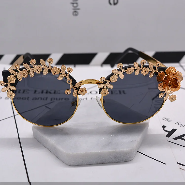 Модные женские солнцезащитные очки в стиле барокко с розами, круглые солнцезащитные очки, зеркальные очки Angel Oculos De Sol Feminino, фирменный дизайн