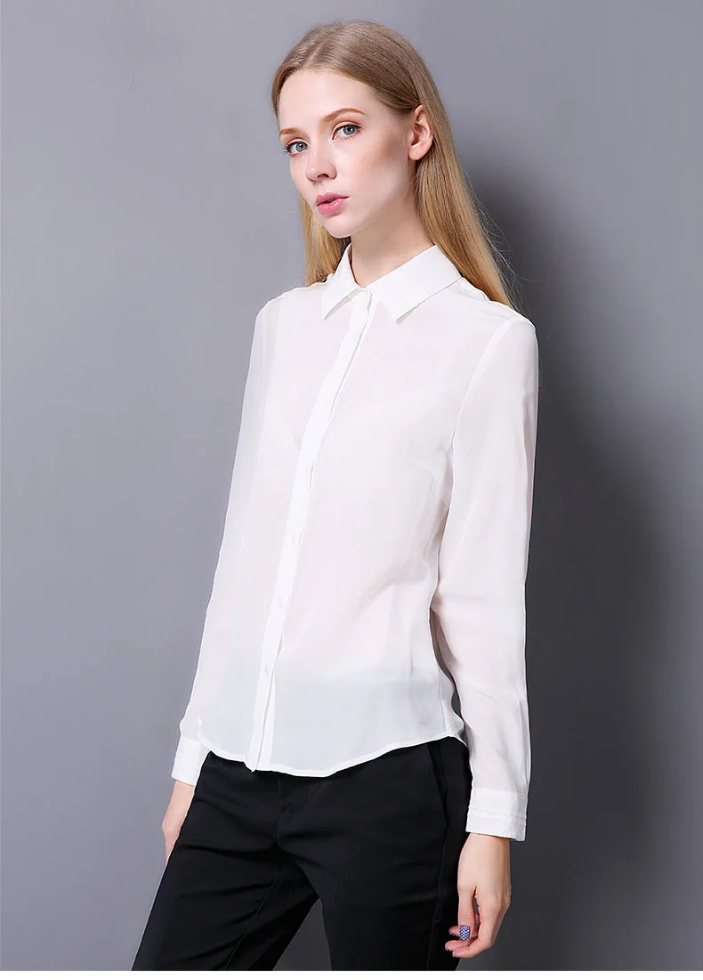 100% шелк креп рубашка натуральный шелк Ткань Однотонные летняя рубашка Офисные женские туфли рубашка оптовая продажа Бесплатная доставка