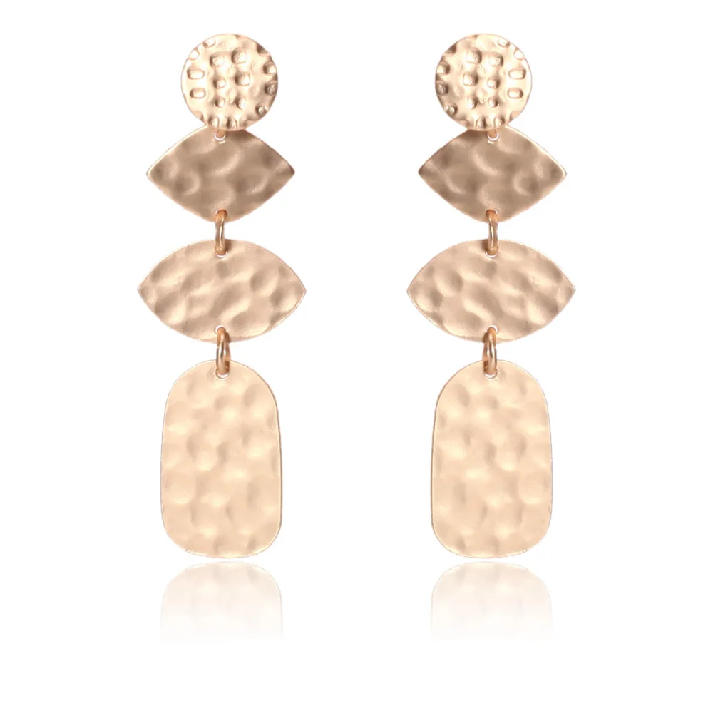 

Tribal Hammered Metal Beading Drop Earring for Women Fashion Gold Silver Color Handmade Boho Dangle Earring Brincos 2018