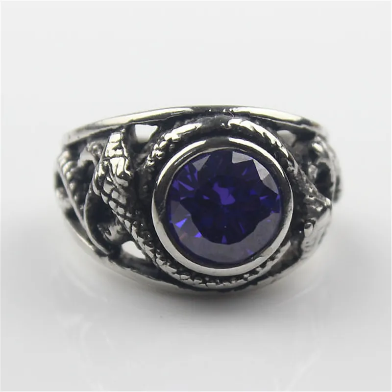 

Purple Cz Crystal Gem Snake Fashion Men's 316L Stainless Steel Biker Ring Men's Jewelry