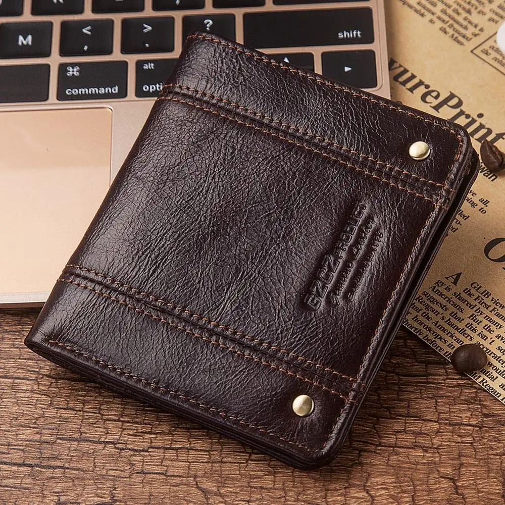 GZCZ رقيقة جدا محفظة العلامة التجارية تصميم جلد طبيعي RFID الرجال محافظ مع حامل بطاقة الأزياء سليملاين الذكور قصيرة البسيطة محفظة