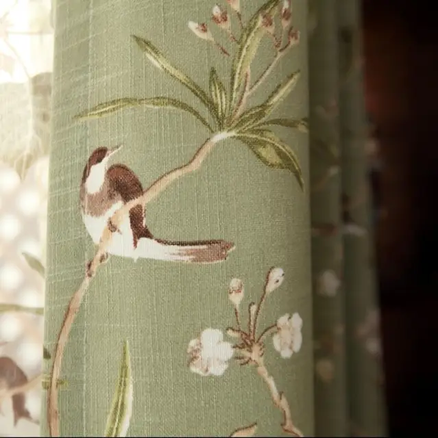 Buy American Pastoral green linen Curtain Bird print