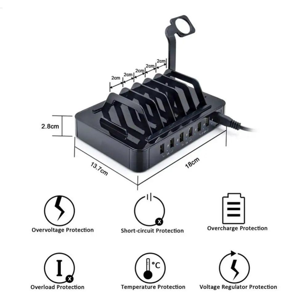 

6 Ports USB Desk Charging Dock 8 Slot Travel Fast Charger Hub For Smartphones And Tablets usb charging station for devices