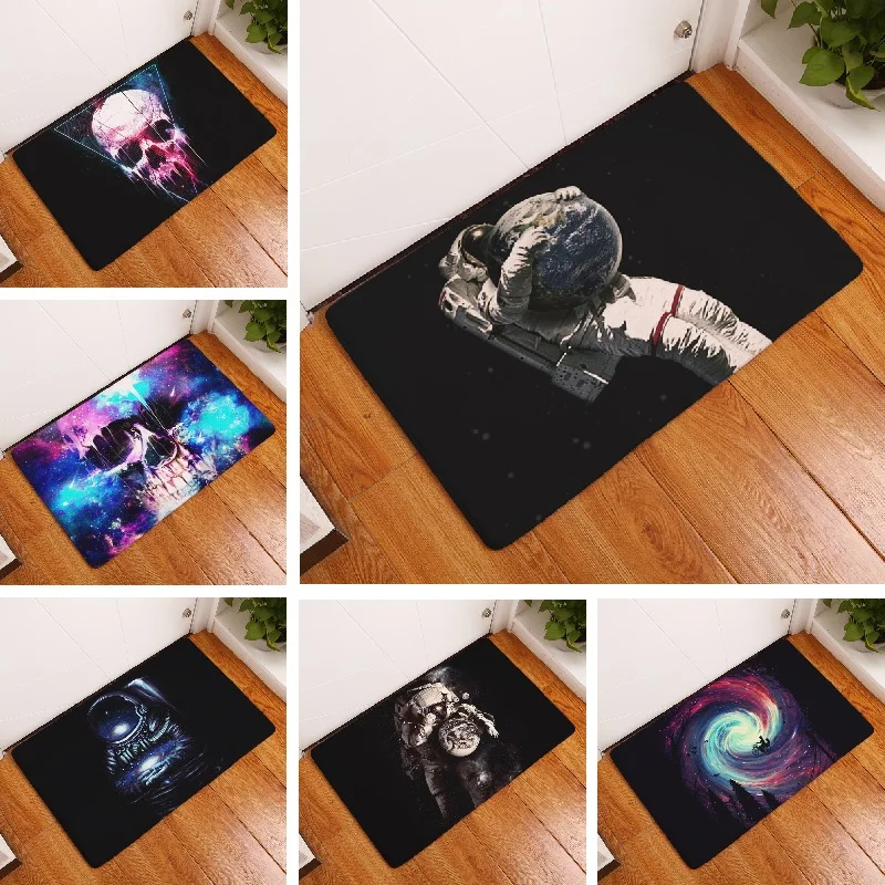 Floor Mat Astronaut Printed Suede Shower Bathroom Carpet Toilet Rugs Skull Bath Mat Kitchen 50x80cm Home Decoration Door Mats