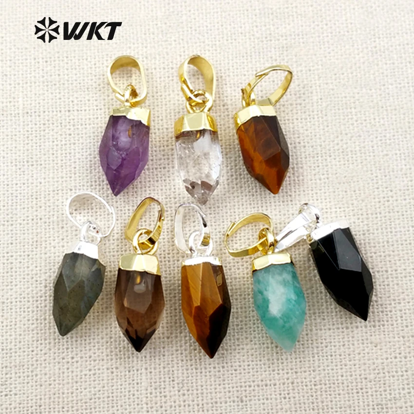 

WT-P1307 Wholesale trendy small size natural stone pendant exquisite bullet shape pendant multi color optional for jewelry