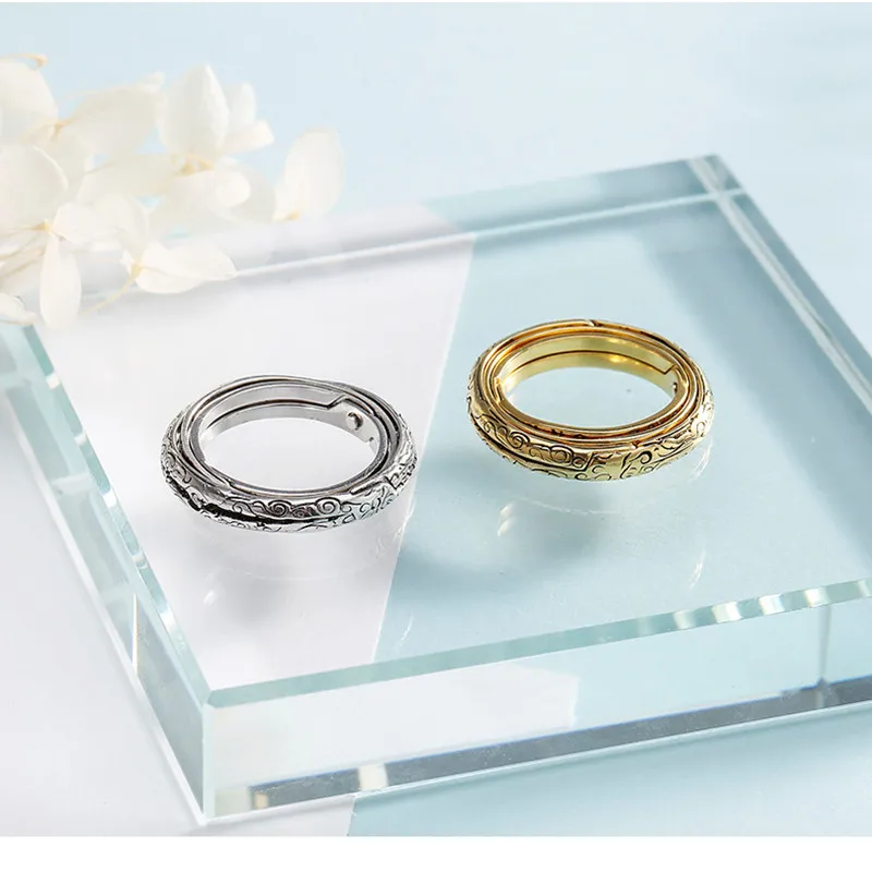 HOT-Silver-Astronomical-Sphere-Ball-Ring-Complex-Rotating-Clamshell-Cosmic-Constellations-Finger-Ring-for-Couple-Lover - 副本