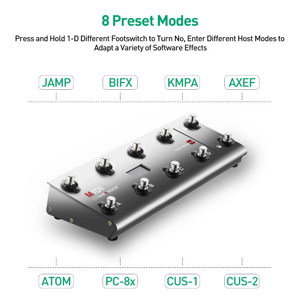 MIDI Commander гитарный Портативный USB Midi контроллер для ног с 10 ножными переключателями 2 гнезда для педалей с эффектом экспрессии 8 предустановками хоста