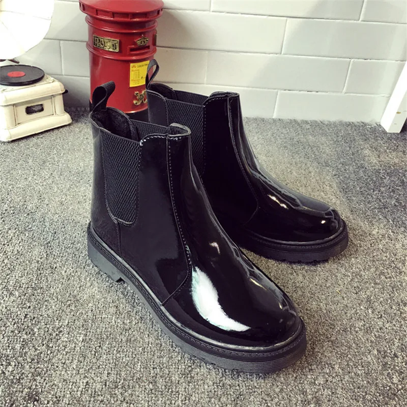 Женские ботильоны из лакированной кожи на плоской подошве|women ankle boots flat|patent leather