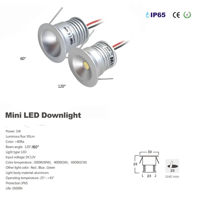 Ip65 1w LED Spotlight 120 ° receipt Cold White 12v Waterproof e3e1 Light Fixture 