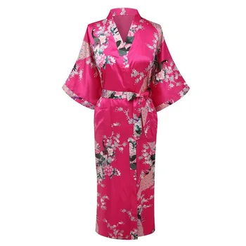 

New Arrival Hot Pink Women Rayon Kimono Yukata Gown Bridesmaid Wedding Robe Nightgown Sleepwear Flower S M L XL XXL XXXL ZS012