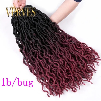 VERVES плетение Омбре Faux Locs Curly 20 дюймов 24 корня/упаковка Мягкие крючком косички Dread Locs наращивание волос твист черный - Цвет: T1B/бордовый