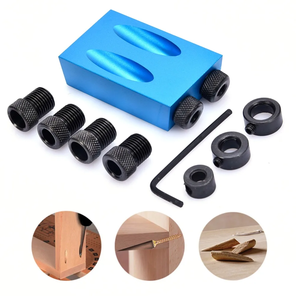 Oblique M6 10 Hole Angle Drilling Locator Aluminium Woodworkers Guide Wood Hand Tools Punch 15