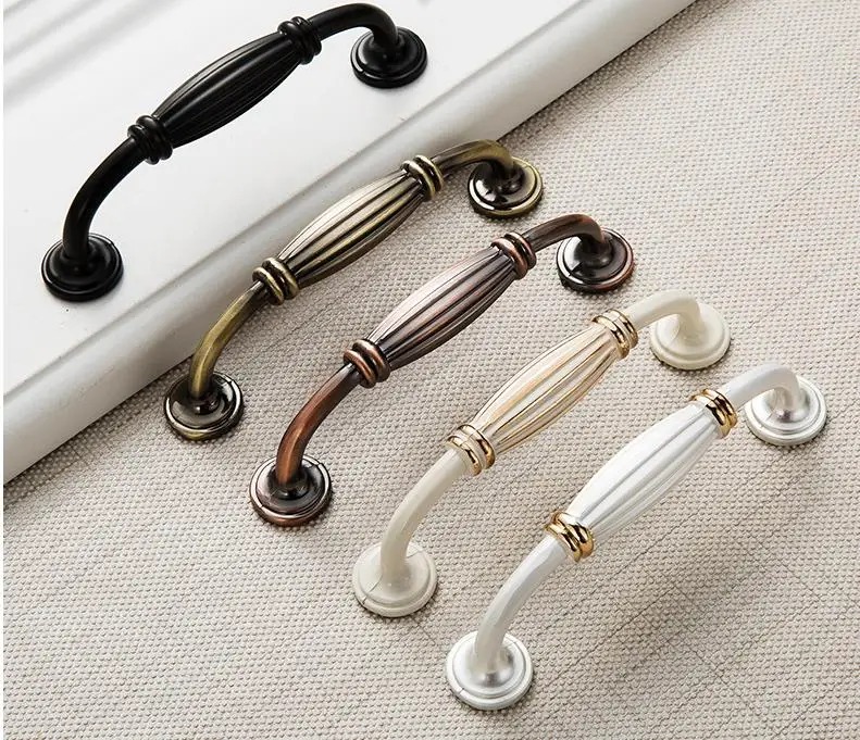 FAST SHIPPING Zinc Alloy Ivory White European Style Black Handle Cabinet Knob Antique Handles and Door Pull