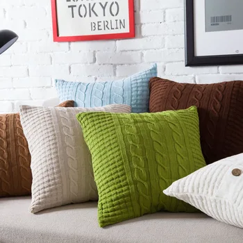 

Knitting Wool Cushion Cover Modern Minimalism Grey Beige Colour Pillow Covers Woolen Twist Pattern Decorative Pillow Case