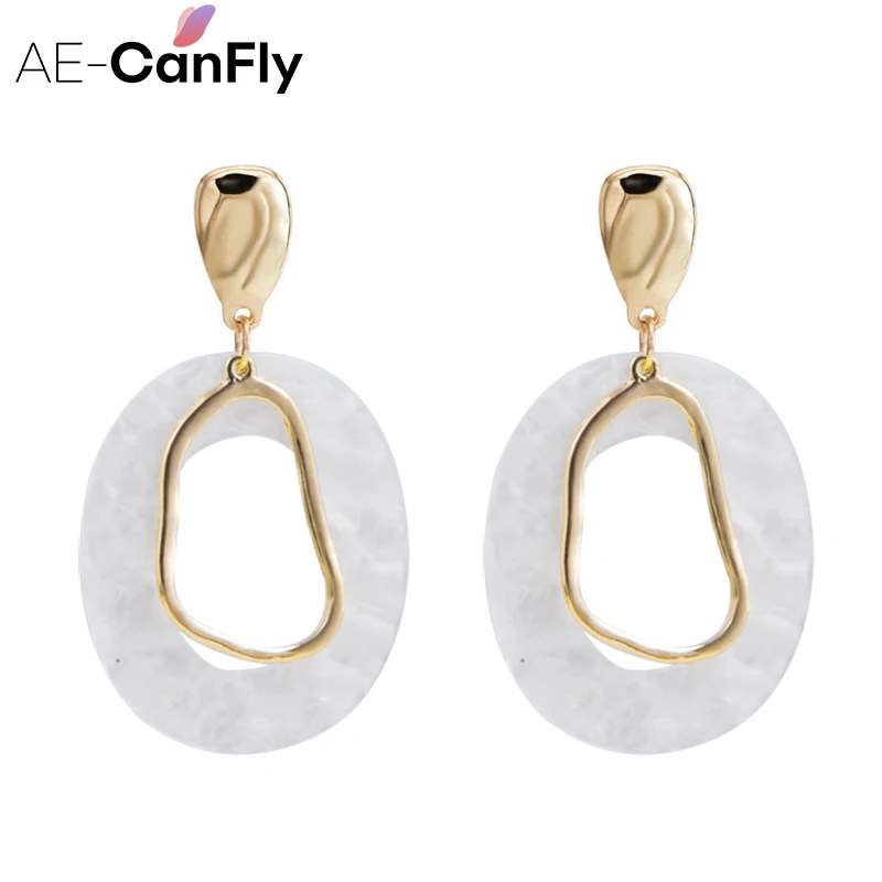 

AE-CANFLY Korean Acrylic Resin Geometric Earrings Temperament Metal Irregular Long Dangle Statement Earrings Drop J