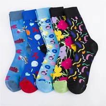 Забавные Разноцветные Веселые носки мужские абстракция рыба узор хлопок короткий принт Повседневная Harajuku искусство модные летние носки