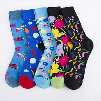

Funny Colorful Happy Socks Men Abstract Fish Pattern Cotton Short Printing Casual Harajuku Art Fashion Summer Socks