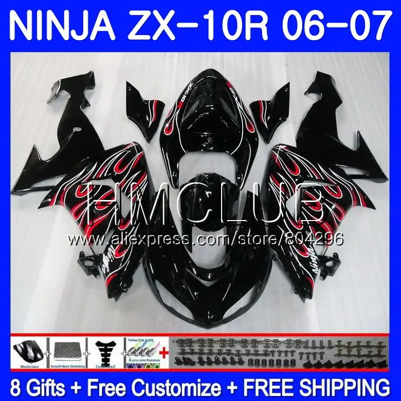 

New red flame Bodywork For KAWASAKI NINJA ZX1000C ZX10R 06 07 23HM.20 ZX1000 C ZX 10 R ZX-10R 06 07 ZX 10R 2006 2007 Fairing kit