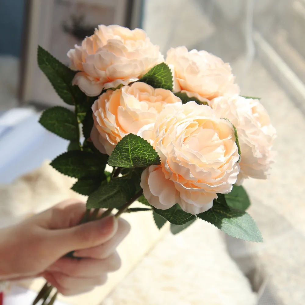 1 шт., белые розы, искусственные цветы, высокое качество, для свадебного украшения, зимние искусственные большие красные цветы для дома, декор для свадьбы, осень - Цвет: Beige
