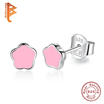 

BELAWANG New Fashion Small Pink Star Shape 925 Sterling Silver Stud Earrings For Women Jewelry Bijoux Elegant Brincos Gift