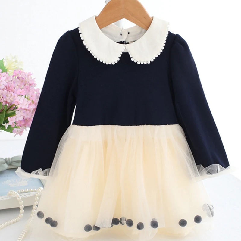 

Baby Dresses Blue Long Sleeve Tulle Dress 0-2Y Girl Daily Dress Winter Baby Outfit Princess Collar Frock B014 Vestidos Infantil