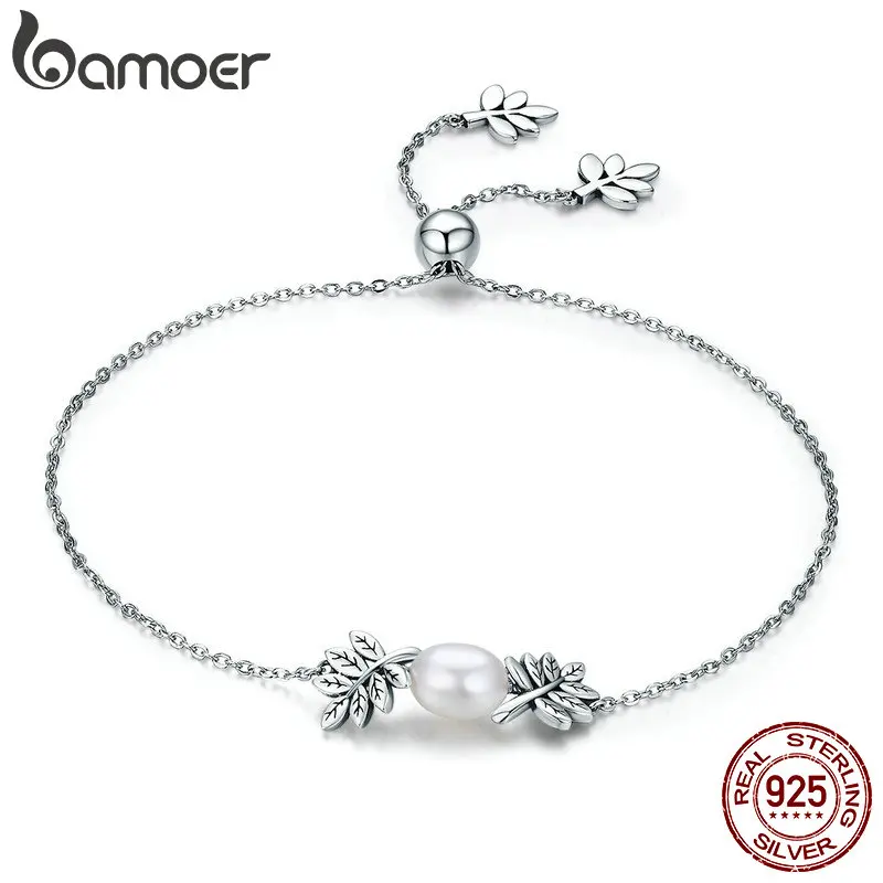 

BAMOER New Arrival 925 Sterling Silver Olive Leaves Tree Leaf Women Strand Bracelet for Women Sterling Silver Jewelry SCB071