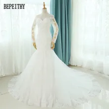BEPEITHY Vestido De Novia Mermaid Wedding Dresses Court Train Long Sleeve Customized Cheap Brides Dress Long Lace Bridal Gown