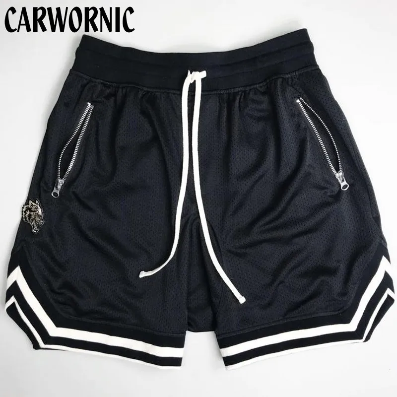 CARWORNIC летние шорты мужские, повседневные, пропускающие воздух шорты для фитнеса тренировки мужские пляжные шорты быстросохнущие Лоскутные тренажерные залы короткие брюки