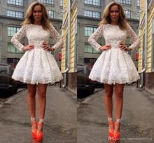 Spitze 2017 Homecoming Kleider A-line Hohen Kragen Mit Langen Ärmeln Elfenbein Short Mini Cocktailkleider