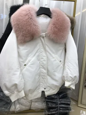 Korea winter woman duck down coat short jacket for ladies bat sleeves with fox fur collar grey white black green big size - Цвет: Белый